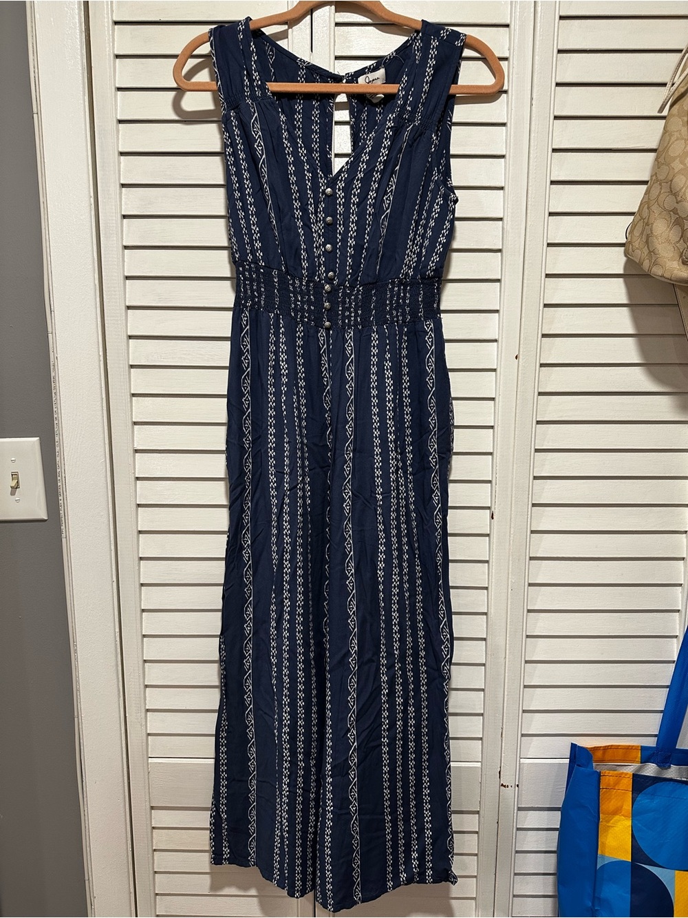 Japna Navy and White Striped Sleeveless Jumpsuit